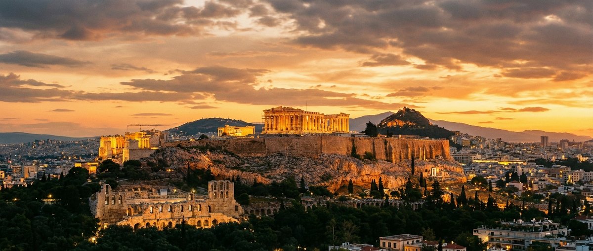 L'Acropole d'Athènes avec le Parthénon au coucher du soleil
